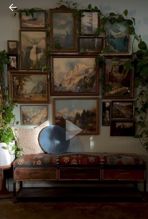 Maximalism Room, Thrifted Decor, Thrifted Home Decor, Cottagecore Home, Wing It, Gallery Walls, My Gallery, Large Wall Decor, Living Room Inspo