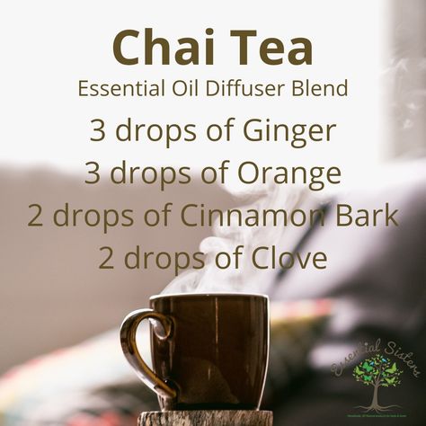 How was your weather today? The wind is keeping it chilly here! This Chai Tea diffuser blend is warming to your senses.   *Please keep in mind, not all essential oils are created equally. Do your research and be sure to select the highest quality for safety and maximum benefits.  #smellsamazing #essentialsistersdiffuse #diffuserblend #essentialoils  #winterblend #warmaroma Tea Diffuser, Fall Diffuser Blends, Vetiver Essential Oil, Essential Oil Diffuser Blends Recipes, Essential Oil Diffuser Recipes, Oil Diffuser Recipes, Essential Oil Blends Recipes, Diffuser Blend, Diffuser Recipes