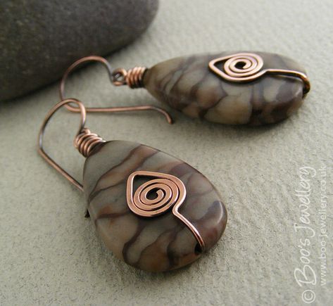 Metal Smithing, Wire Jewelry Designs, Picasso Jasper, Rock Jewelry, Ethnic Necklaces, Wire Work Jewelry, Earrings Inspiration, Work Jewelry, Wire Wrapped Earrings