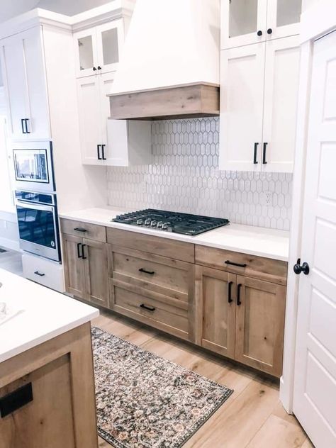 Hand Built Kitchen Cabinets, Knotty Alder Kitchen Cabinets Modern, Birch Kitchen Cabinets Farmhouse, White Washed Oak Cabinets Kitchens, White And Brown Farmhouse Kitchen, Gunsmoke Kitchen Cabinets, Spec Home Kitchen, Whitewashed Kitchen Cabinets, Refinished Kitchen Cabinets