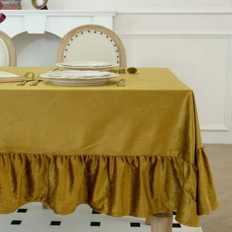 PRICES MAY VARY. Luxurious Dutch Velvet: Crafted from premium Dutch velvet, this tablecloth boasts a smoother, softer texture that feels exceptional to the touch. Elegant Pleated Skirt Design: The pleated skirt adds a sophisticated touch, creating a polished and elegant look for your table. Versatile Use: Ideal for everyday dining or special occasions, the tablecloth elevates any setting with its stylish appearance. Durable and Long-Lasting: Designed to withstand frequent use, this tablecloth ma Whimsical Thanksgiving Table, Classy Thanksgiving Table, Thanksgiving Table Set Up, Huge Dining Table, Friendsgiving Tablescape, Friendsgiving Table Setting, Pleated Skirt Design, Elegant Thanksgiving Table, Velvet Tablecloth