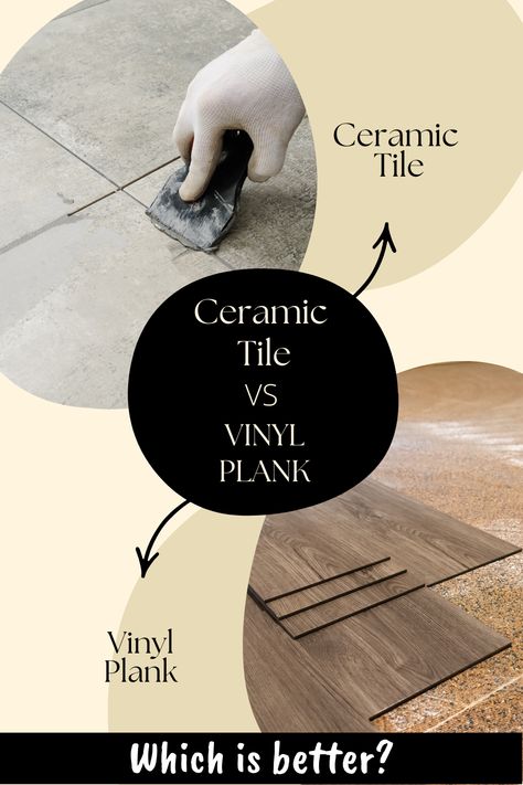 Ceramic Tile vs Vinyl Plank: Which Is Better? Your flooring choice can have a huge impact on your decorating options. Because changing out your flooring is extremely disruptive, you want to make a choice that you can enjoy and rely on for the long term. Tile Vs Laminate Flooring, Ceramic Planks Tile Flooring, Bathroom With Vinyl Plank Flooring, Lvp Tile, Vinyl Tile Flooring Kitchen, Bedroom Floor Tiles, Wood Like Tile, Plank Tile Flooring, Timber Tiles