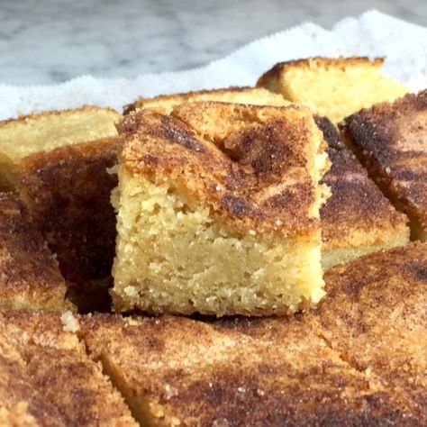 My word. These were yummy. Easy too. We had them as part of our Memorial Day cookout along with a skillet chocolate chip cookie- and ice cream, of course! All-American, right? ;) This recipe was ad… Cinnamon Squares, Momofuku Recipes, Cinnamon Bars, Cinnamon Sugar Cookies, Sugar Cookie Cakes, Skillet Chocolate Chip Cookie, Square Recipes, Smitten Kitchen, Milk Bar