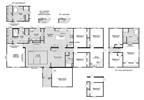 The Vintage Farmhouse II Flex FT47764A manufactured or modular home floor plan or modular floor plans Triple Wide Floor Plans, Manufactured Home Floor Plans, Manufactured Homes Floor Plans, Modular Floor Plans, Modular Home Plans, Palm Harbor Homes, Three Family, Mobile Home Floor Plans, Midland Texas