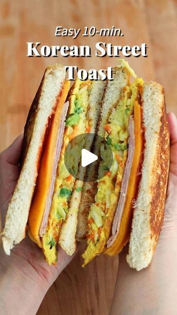 Korean Street Food Egg Sandwich, Korean Egg Toast Recipe, Korean Street Sandwich, Korean Street Toast, Korean Egg Sandwich, Korean Sandwich Recipe, Korean Sandwich, Egg Sandwich, Ham And Egg Sandwich