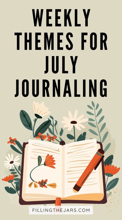 These weekly journal writing themes and journal prompts for July will inspire your deep summer journal. Perfect for anyone looking for July journaling prompts, July journaling ideas, and July writing inspiration. Embrace the journaling aesthetic and find fresh things to write in a journal this summer. Journal Ideas For July, July Writing Challenge, July Journal Prompts, July Writing Prompts, Writing Themes, Bullet Journal July Theme, Deep Summer, Things To Write, Journaling Aesthetic