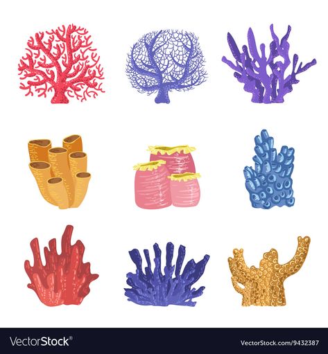 Coral Reef Illustration, Reef Illustration, Coral Reef Plants, Flora Vector, Coral Reef Color, Coral Painting, Life Stickers, Underwater Painting, Coral Pattern