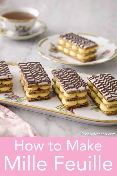 Napoleon Dessert, French Pastries Recipes, Vanilla Pastry Cream, Classic French Desserts, French Dessert Recipes, Puff Pastry Desserts, Preppy Kitchen, Vanilla Icing, Spring Desserts