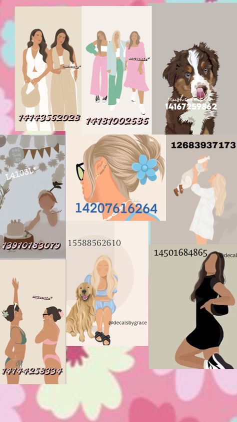 Custom Illustrated Family Portrait, Berry Avenue Codes, Modern Decals, Bloxburg Decals Codes Aesthetic, Cute Family Pictures, Preppy Decal, Pic Code, Roblox Image Ids, Bloxburg Decals Codes Wallpaper