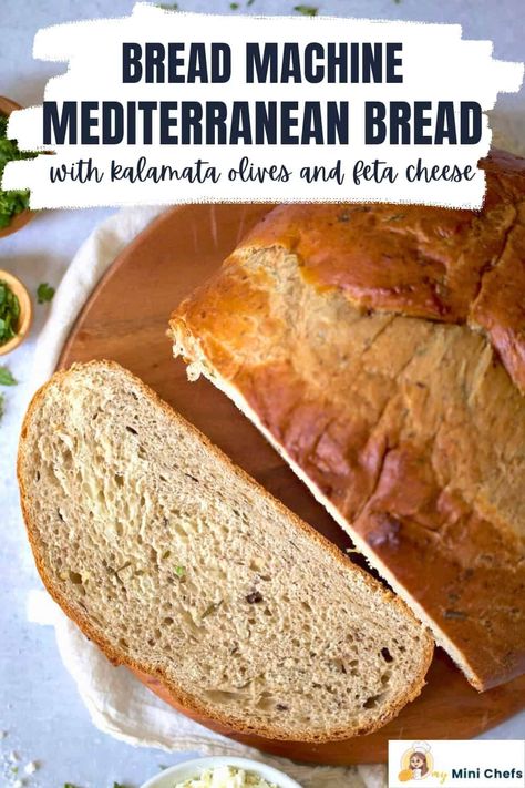 This Bread Machine Olive Bread recipe makes a tender, fluffy loaf full of Mediterranean flair- fresh herbs, kalamata olives and feta cheese! This yeast bread makes a great breakfast toast bread, grilled cheese bread, snack and dipping bread for soup. Bread For Soup, Feta Bread, Grilled Cheese Bread, Olive Bread Recipe, Mediterranean Bread, Olive Loaf, Dipping Bread, No Bread Diet, Olive Bread