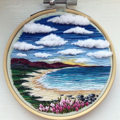 UK-Based Embroidery Artist Hand-Stitches Beautiful Landscapes Inspired By The Countryside (79 Pics) Crewel Embroidery Patterns, Crewel Embroidery Kits, Embroidered Art, Embroidery Patterns Free, Sewing Embroidery Designs, Hand Embroidery Art, Crewel Embroidery, Hand Embroidery Stitches, Embroidery Hoop Art