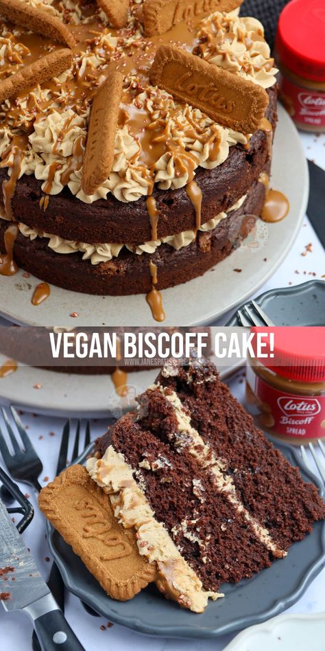 Vegan Biscoff Cake! - Jane's Patisserie Biscoff Buttercream, Deli Ideas, Vegan Cupcake Recipes, Vegan Bakes, Mason Jar Cakes, Biscoff Cake, Delicious Chocolate Cake, Janes Patisserie, Vegan Cake Recipes