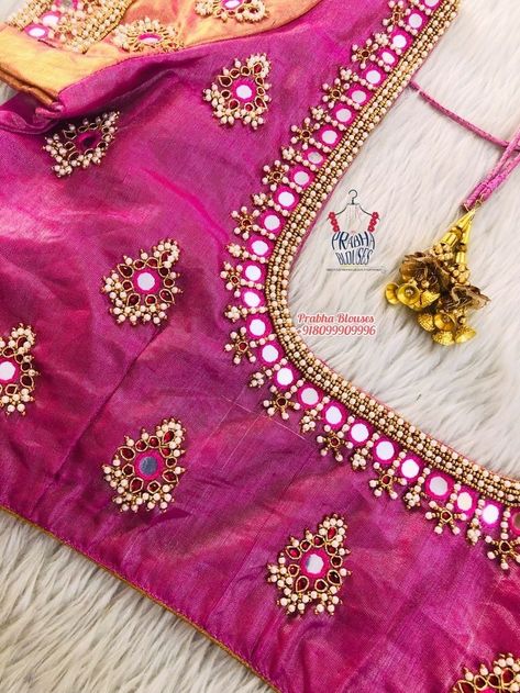 Mirror Work Blouse Design, Latest Bridal Blouse Designs, Maggam Work Designs, Best Blouse Designs, Kids Blouse Designs, New Saree Blouse Designs, Birds Embroidery Designs, Traditional Blouse Designs, Latest Model Blouse Designs