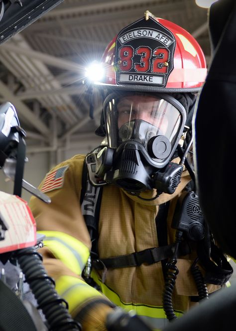 10/7/2013 - Staff Sgt. Alan Drake leans into the cockpit of an F-16 Fighting Falcon during training Sept. 19, 2013, Eielson Air Force Base, Alaska. Firefighters responded to a simulated unconscious pilot trapped in the aircraft. (U.S. Air Force photo by Senior Airman Shawn Nickel/Released) Air Force Firefighter, Photography References, Colorful Oil Painting, Staff Sergeant, Fire Fighters, Air Force Base, Air Force Bases, Fire Brigade, U S Air Force