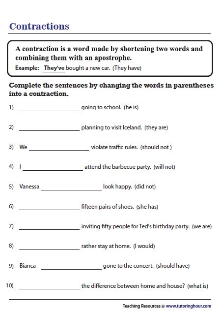 English Contractions, Contractions First Grade, Contractions Worksheet 3rd Grade, 2nd Grade Contractions, Contractions Worksheet, Teaching Contractions 2nd Grade, 3rd Grade Writing Prompts, Easy English Grammar, Easy Grammar