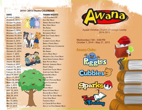 Click to see the Awana Calendar Awana Sparks Bulletin Board Ideas, Awana Theme Night Ideas, Theme Night Ideas, Awana Puggles, Awana Theme Nights, Religious Bulletin Boards, Awana Sparks, Awana Cubbies, Bible Heroes