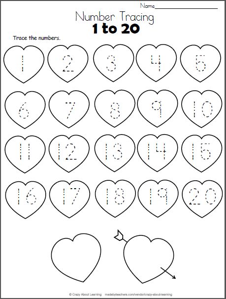 Free Heart Math worksheet.  Trace the numbers from 1 to 20 on the hearts.  This worksheet is a perfect valentine number practice printable for preschool and kindergarten students who are still learning their numbers. Free Printable Work Sheets For Preschool, Valentine Preschool Worksheets, Number Free Printable Preschool, Number 20 Worksheets For Preschool, Valentines Day Prek, Number Practice Preschool, Prek Homework, Valentine Math Preschool, Number Practice Kindergarten