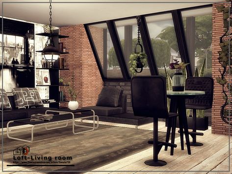 Sims 4 Cc Loft Furniture, Sims 4 Cc Living Room Sets, Loft Sims 4, Rocker Room, Sims 4 Loft, Living Room Sims 4, Window Nook, Loft Wall, Sims 4 Bedroom