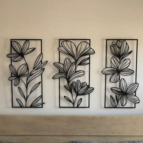 Buy 3 Piece Gold Flower Wall Art Floral Metal Wall Decor Bedroom Online in India - Etsy Gold Flower Wall, Metal Wall Decor Bedroom, Decor For Walls, Decorative Metal Screen, Floral Metal Wall Art, Flower Panels, Large Metal Wall Art, Stylish Wall Art, Gold Wall Art