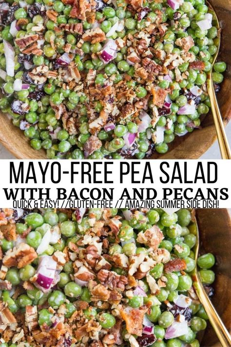 Cold Pea Salad, English Pea Salad, Bacon Mayo, Pea Salad With Bacon, Peas Salad, Salad Recipes With Bacon, Picnic Side Dishes, Pea Salad Recipes, Leafy Green Salads