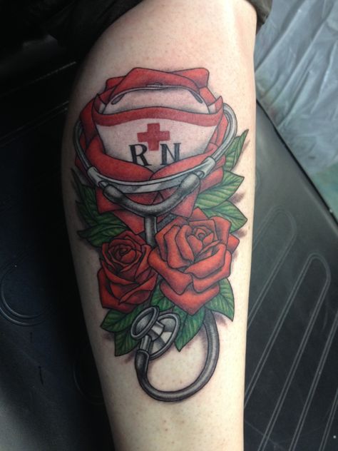 Inked up nurse #rn #lpn #nurse. Be sure to check out our full gallery at www.mightynurse.com Vintage Nurse Tattoo, Medical Tattoo Nurse, Tiny Cross Tattoo, Medical Tattoo, Nurse Tattoo, Tattoos Inspiration, Magic Tattoo, Back Of Shoulder Tattoo, Tattoos For Black Skin