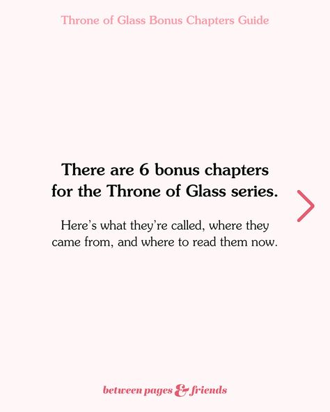 Linking all six of these in our IG stories and bonus chapter highlight! 🫡 We discussed the first four of these chapters in a bonus episode of our Throne of Glass podcast (Between Pages & Friends) and will be covering the last two in another bonus episode next month! Have you read these before? I didn't know they existed on my first read 👀 #throneofglass #togseries #throneofglassseries #sarahjmaas #sjm #sjmaas #celaenasardothien #aelingalathynius #dorianhavilliard #chaolwestfall #rowanwhit... Aelin's Apartment, Throne Of Glass Books Aesthetic, Throne Of Glass Reading Order, How To Read Throne Of Glass Series, Throne Of Glass Spicy Chapters, Throne Of Glass Series Reading Order, Throne Of Glass Height, Throne Of Glass Series Books, Throne Of Glass Tandem Read