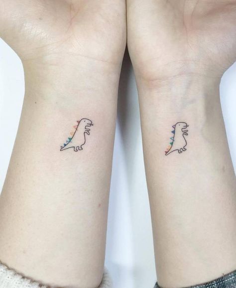 Matching best friend T-Rex tattoos. T Rex Tattoo, Orca Tattoo, Tattoo Placements, Matching Best Friend Tattoos, Bestie Tattoo, Dinosaur Tattoos, Hamsa Tattoo, Female Tattoos, Tattoo Trend