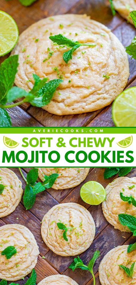 This easy spring treat is a unique addition to your Mother's Day dessert ideas! No one will be able to resist these Soft and Chewy Mojito Cookies. What's not to love about lime, mint, and rum cookies that tastes like you're drinking the cocktail? Save this summer recipe! Mojito Cookies, Sugar Cookies From Scratch, Cookie Board, Funfetti Cookies, Averie Cooks, Cookies From Scratch, Chewy Cookies, Boxed Cake, Soft Sugar