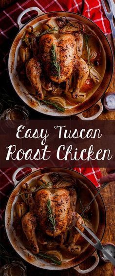 Succulent roast chicken cooked with Tuscan herbs and white wine. Click for… Tuscan Recipes, Tuscan Chicken, Roast Chicken Recipes, Roast Dinner, Sunday Roast, Simply Delicious, Roasts, Roast Chicken, Chicken Flavors