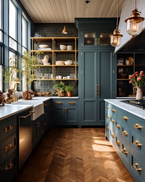 Cottage Ceiling, Lovely Kitchen, Blue Kitchen Cabinets, Victorian Kitchen, Green Kitchen Cabinets, Refresh Your Home, How To Give, Modern Farmhouse Kitchens, Blue Kitchens