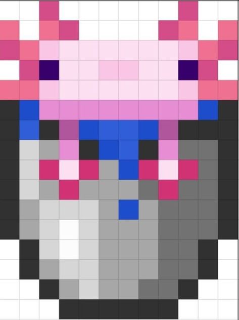 Minecraft Block Pattern, Minecraft Pixel Art Cute, Minecraft Axolotl Pixel Art, Minecraft Grid Pattern, Minecraft Pixel Pattern, Pixel Art For Minecraft, Axolotl Bead Pattern, Perler Bead Minecraft Patterns, Square Drawing Pattern