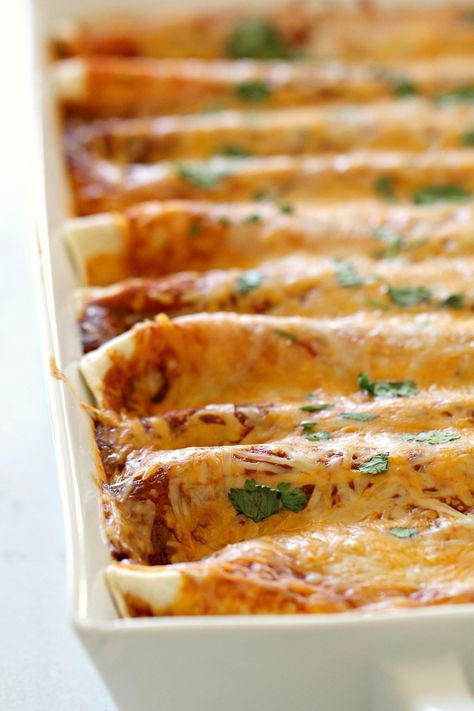 Creamy Three Bean Enchiladas Recipe (Simple Ingredients) Enchiladas With Refried Beans, Refried Bean Enchiladas, Creamy Enchiladas, Half Recipe, Healthy Menu Plan, Green Chilis, Cream Corn, Bean Enchiladas, Six Sisters Stuff