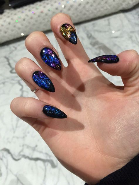 Opal Nails Acrylic, Opal Nails, Midnight Purple, Purple And Navy, Navy Blue Nails, Sculpted Nails, Different Nail Designs, New Nail Designs, Latest Nail Art