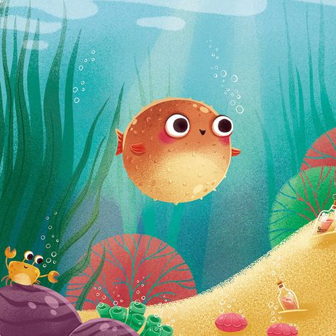 Cute Sea Creatures Illustration, Sketchy Illustration, Lemonade Illustration, Book Illustration Design, Ocean Illustration, Sea Illustration, Illustration Art Kids, Creative Media, Underwater Fish