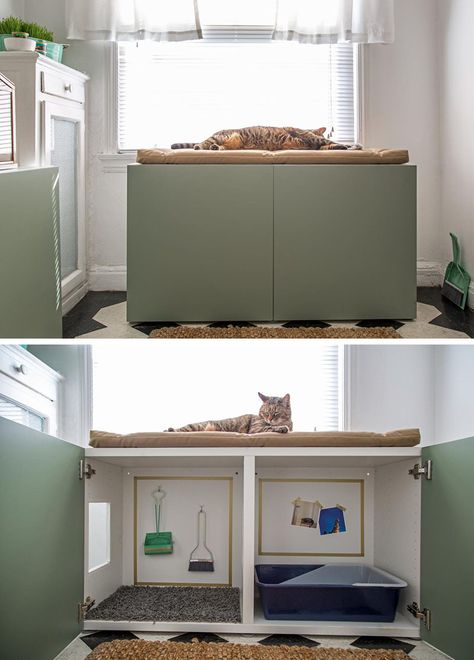 Ikea Hacks For Cats, Mud Bench, Ikea Cat, Katt Diy, Hidden Litter Boxes, Kat Diy, Katt Grejer, Litter Box Covers, Easy Ikea Hack