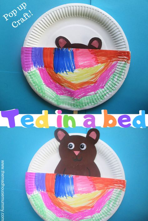 This pop up ted in a bed paper plate craft is a fun and simple craft for kids. Each one turns out different, making it great for individuals or groups! #kidscraft #preschool Bear Crafts Preschool, Bedtime Storytime, Teddy Bear Craft, Playing Preschool, Sleepover Crafts, Bears Preschool, Daycare Curriculum, Paper Plate Animals, Time Craft