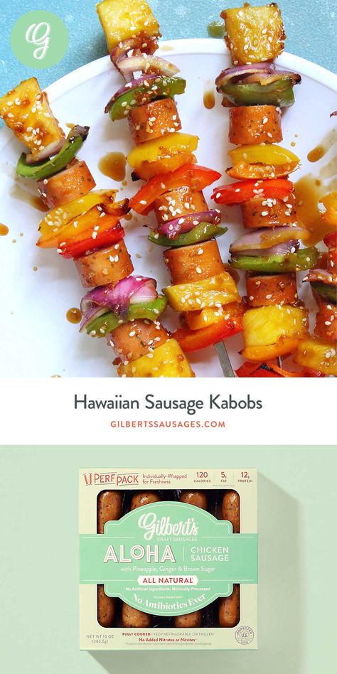 Hawaiian Kabobs, Hawaiian Chicken Kabobs, Sausage Kabobs, Teriyaki Chicken Skewers, Chicken Apple, Teriyaki Glaze, Chicken Chopped Salad, Chicken Apple Sausage, S Craft