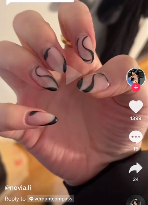 Swirly Black Nails, Squiggle Nails French Tip, Black Swirly Nails, Swirly Nail Designs, Swirly Designs, Black Nail Designs, Nails 2023, Nails Black, Cute Nail Designs