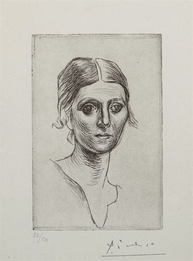 Pablo Picasso, Portrait d'Olga Picasso (Bloch 37; Baer 57) Pablo Picasso Portrait, Pablo Picasso Drawings, Picasso Sketches, Picasso Prints, Picasso Cubism, Picasso Portraits, Draw Portrait, Picasso Drawing, Painting Indian