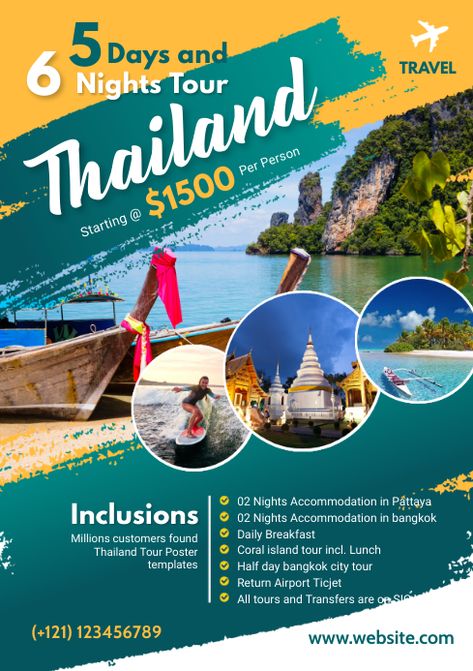 Customize 9,990+ Travel Poster Templates | PosterMyWall Travel Flyer Design, Thailand Package, Thailand Instagram, Travel Advertising Design, Travel Banner, Travel Brochure Design, Thailand Tour, Travel Flyer, Travel Advertising