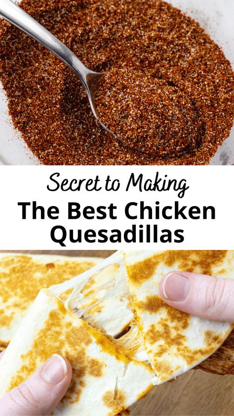 Make the best chicken quesadilla for dinner by adding this Quesadilla Seasoning to your shredded chicken or ground beef! It adds so much flavor and it’s so easy to do! Quesadilla Seasoning, Chicken Quesadilla Seasoning, Best Chicken Quesadillas, Grilled Chicken Quesadilla, Chicken Seasoning Recipes, Quesadilla Recipes Easy, How To Make Quesadillas, Make Shredded Chicken, Chicken Taco Seasoning