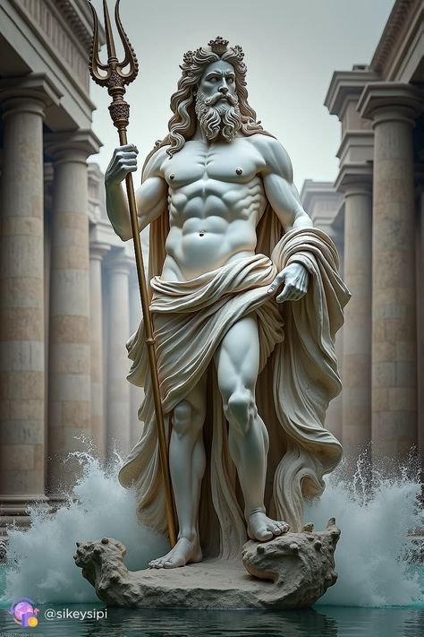 This stunning AI-generated artwork captures the majesty and power of Poseidon, the god of the sea. The intricate details in the sculpture make it a perfect piece for any classical art enthusiast. 🌊✨ Explore more on our Telegram channel! Poseidon Statue Sculpture, Poseidon Concept Art, Posiden Statues, Poseidon Illustration, Greek God Poseidon, Poseidon Statue, Poseidon God, Zeus Statue, Poseidon Tattoo