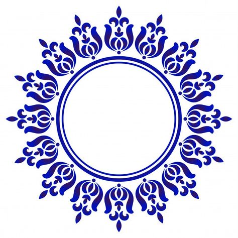 Porcelain Pattern, Floral Ornament, Stencil Patterns, Vector Flowers, Blue Pottery, Framed Abstract, Ornament Frame, Circle Frames, Circle Art