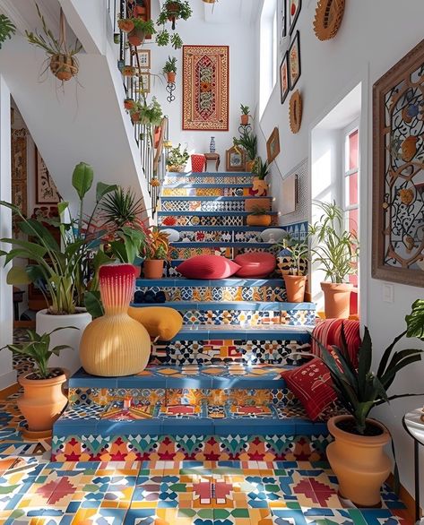 Tiled Staircase, Mexican Home Decor, Spanish Style Home, Dream House Interior, Eclectic Home, Dream Rooms, Dream House Decor, House Inspo, Dream Home Design