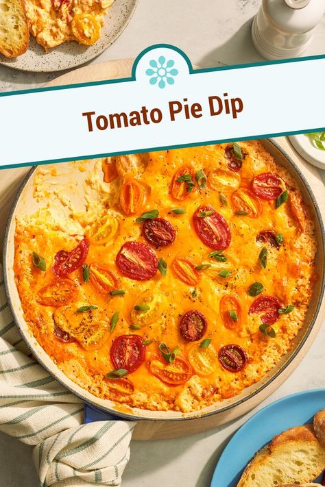 Tomato Pie Dip, Tomato Pie Dip All Recipes, Cherry Tomato Appetizers, Tomato Dip Recipes, Summer Dip Recipes, Summer Dip, Savory Dips, Pie Dip, Impressive Appetizers