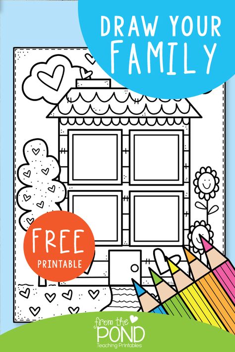 Draw your family worksheet download. Students can explore their family roles and responsibilities. Family Day Activities, Family Crafts Preschool, Preschool Family Theme, Free Family Printables, Family Activities Preschool, Preschool Family, Free Family Activities, Family Roles, Home Drawing