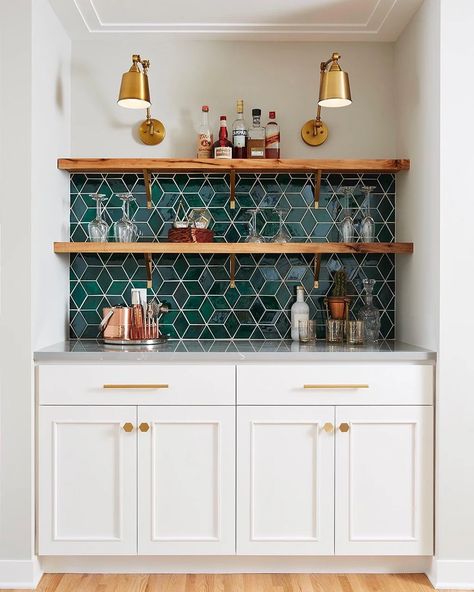 @amazonhome LikeShop Backsplash Coffee Bar, Coffee Bar Backsplash, Bar Backsplash, Bar Nook, Bar Tile, Coffee Bar Ideas, Mercury Mosaics, Wallpaper And Tiles, 1970s Decor