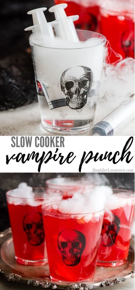 Spiked Punch Recipes, Red Punch Recipes, Alcoholic Fruit Punch, Halloween Alcohol, Fun Halloween Desserts, Alcoholic Punch, Halloween Punch, Halloween Party Snacks, Slow Cooker Breakfast