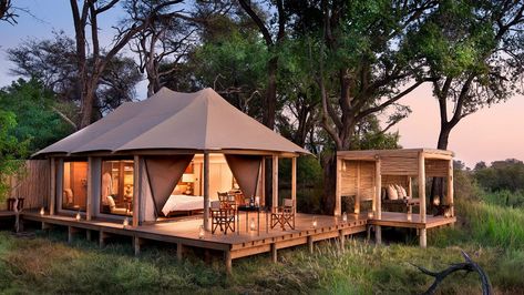 4 Luxury African Safaris that Redefine Glamping - The Manual Tents Camping Glamping, Luxury African Safari, Zelt Camping, Safari Camp, Chobe National Park, Lodge Design, Glamping Resorts, Large Tent, Okavango Delta