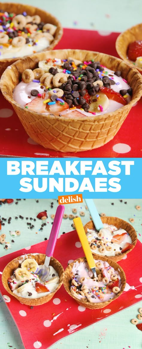 Sundae Recipes, Breakfast Birthday, Kid Foods, Toddler Breakfast, Kids Breakfast, Yogurt Breakfast, Summer Breakfast, Kid Snacks, Birthday Breakfast